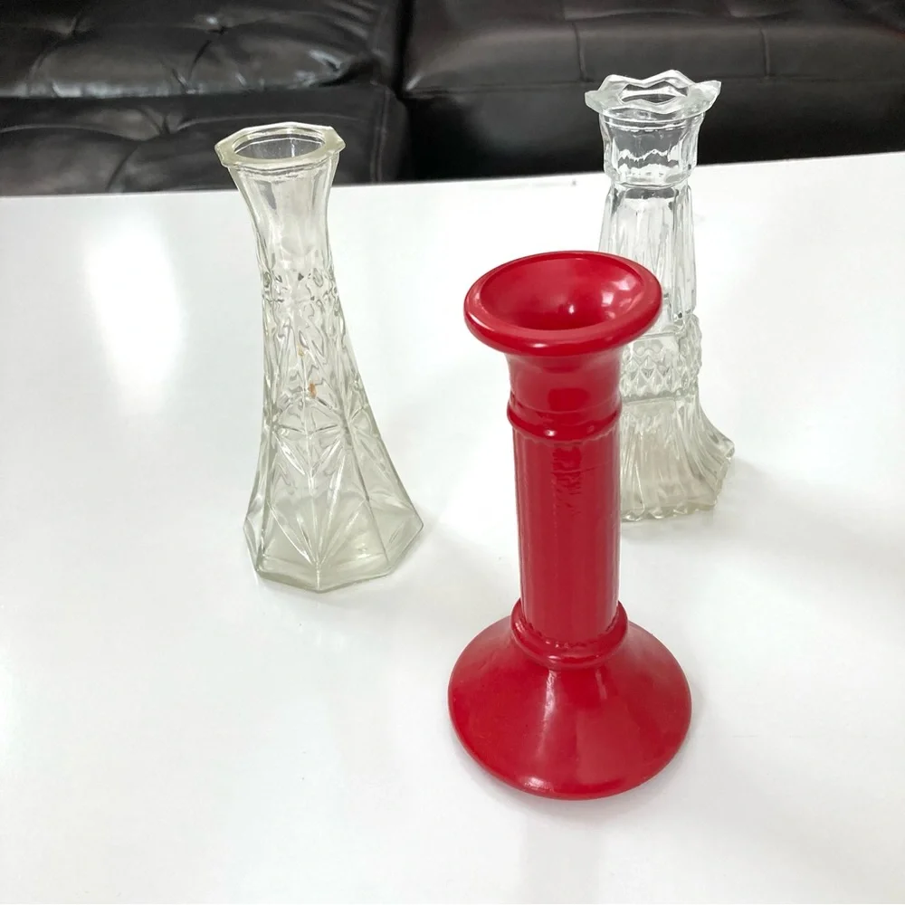 Set of 3 Glass Mini Vases 5.5”-6”H